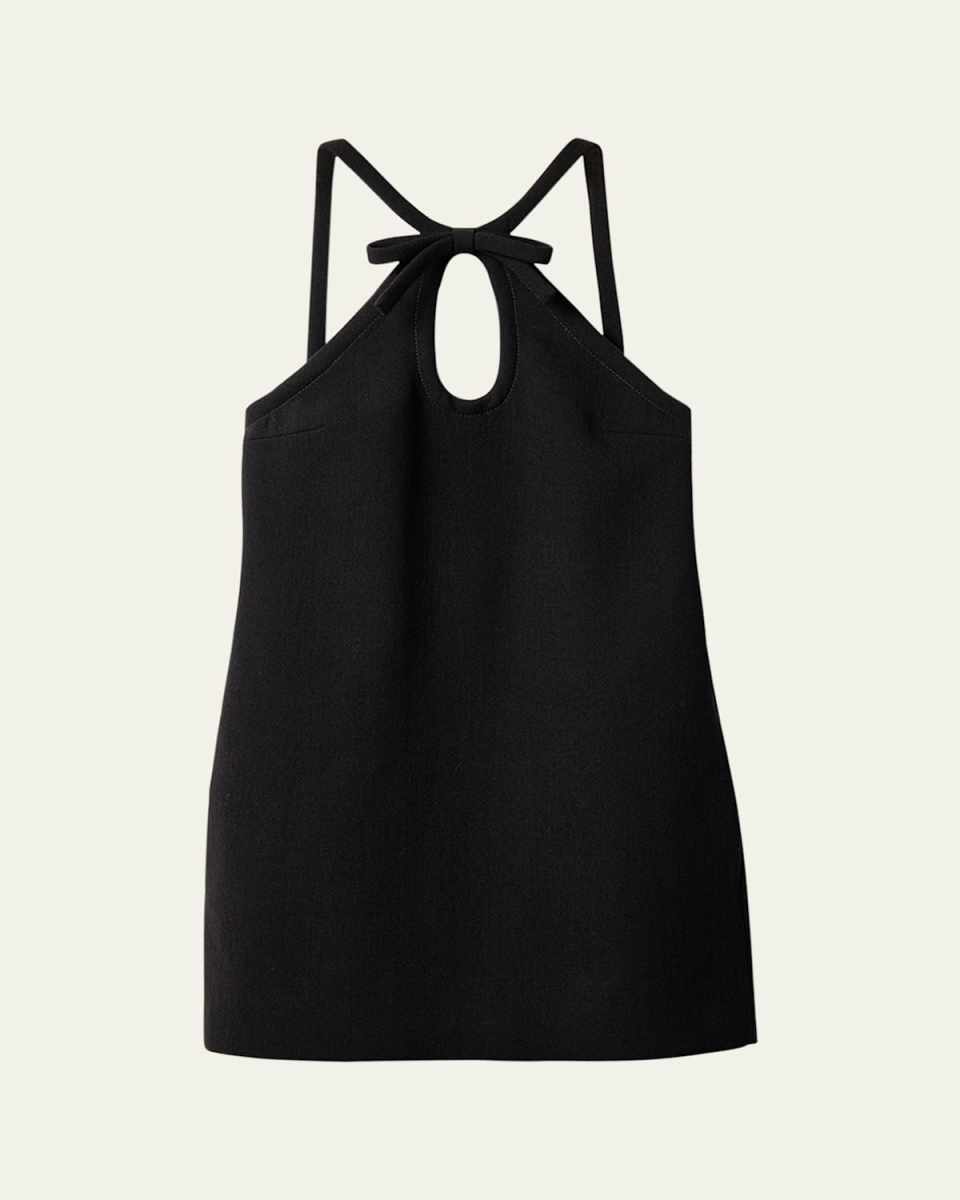 Bow Wool Halter Mini Dress With Key Hole